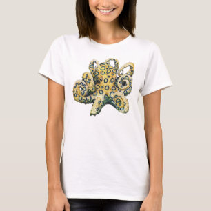 Ringed bläckfiskutslagsplats för blått för dam t shirt