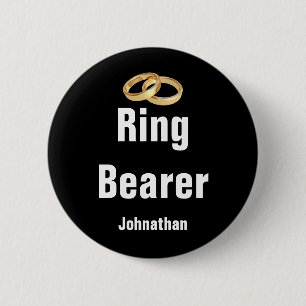Ringer Bearer Namn och två Faux Guld Bröllop Ringa Knapp