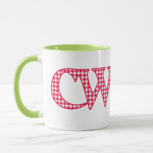 Ringer Coffee Mugg, Welsh Cwtch, Red Check Gingham Mugg