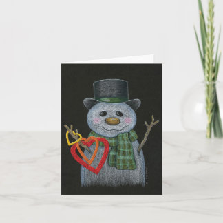 Ringer hållande hjärta för snögubben Notecard Helgkort