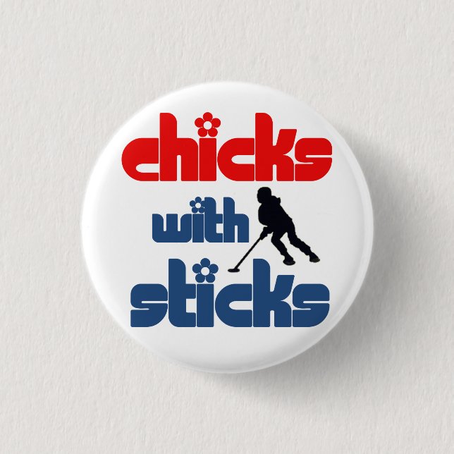Ringette knäppas - "chickar med pinnar ", knapp (Framsida)