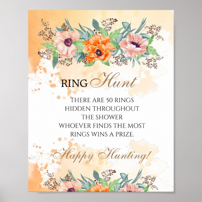 Ringjakt spel bröllopsdusch blommig bröllopsaffisc poster (Framsidan)