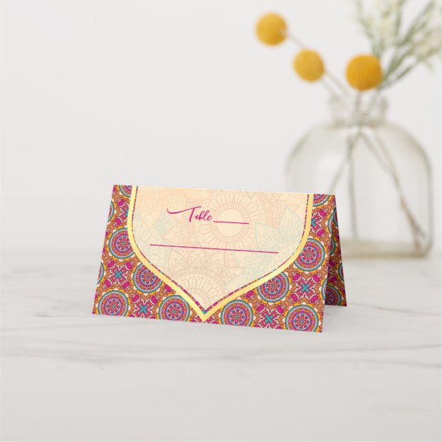 Ringkort för Cerise mandala rangoli mehndi bord Placeringskort (Framsida)