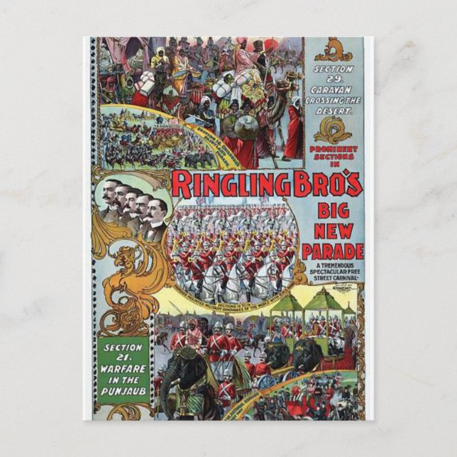 Ringling Brothers Parad Section 1899 Retro Theat Vykort (Framsida)