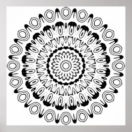 Ringmandala med kronbladslager i kraftig kontrast  poster