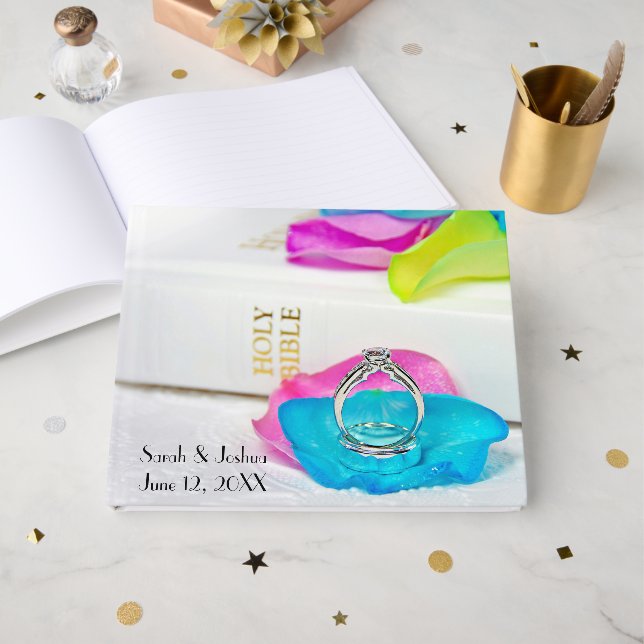 Rings On Rainbow Rose Petal with Bible Gästböcker (Framsida Öppen)