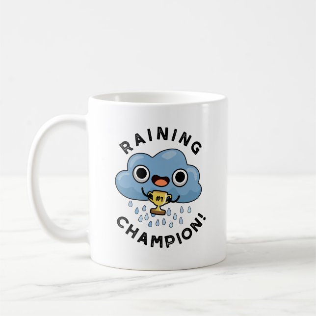 Rining Champ Funny Weather Rain Cloud Pun Kaffemugg (Vänster)