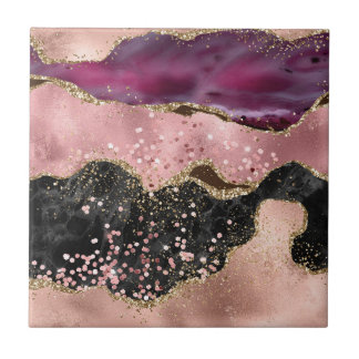 Rink Black Guld Glitter Marcular Agate Kakelplatta