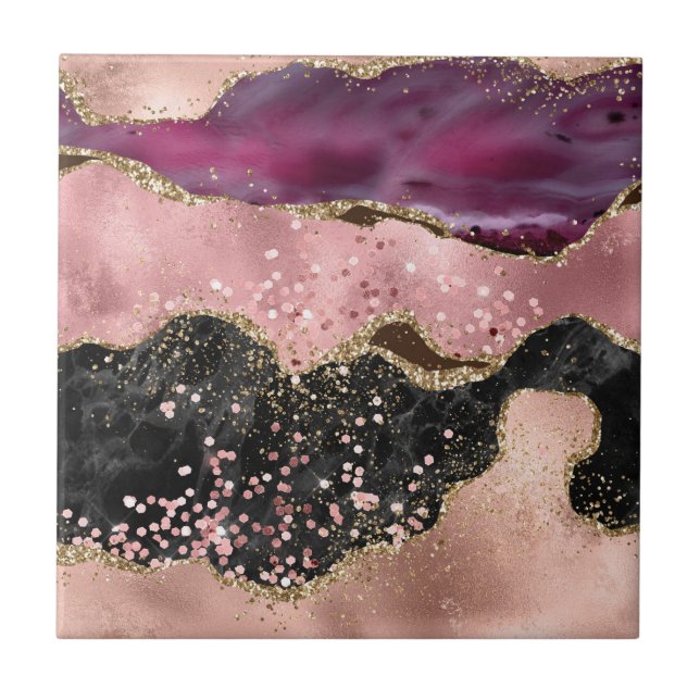 Rink Black Guld Glitter Marcular Agate Kakelplatta (Framsidan)