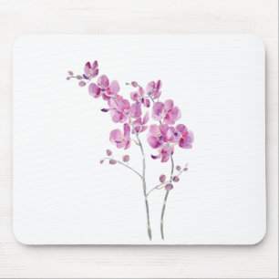 Rinkaktig lila orchid-blommor vattenfärg och bläck musmatta