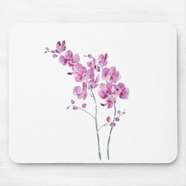 Rinkaktig lila orchid-blommor vattenfärg och bläck musmatta (Framsidan)
