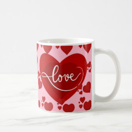 Rinky och röda hjärtan med kärlek ord-design åt di kaffemugg