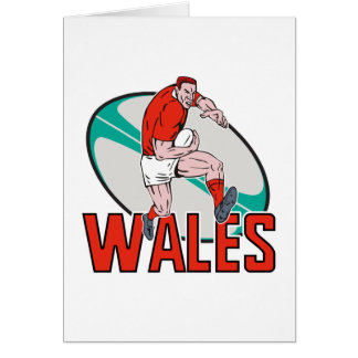 Rinnande boll Wales för walesisk Rugbyspelare Hälsningskort