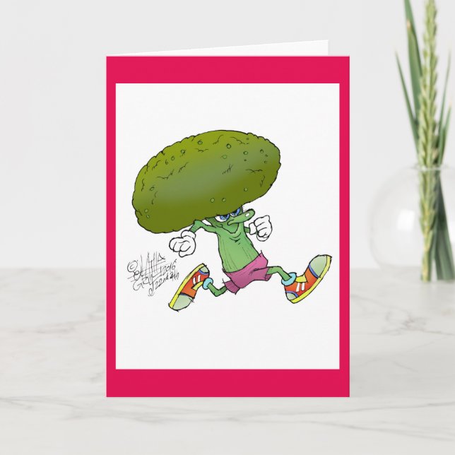Rinnande broccoli för gullig tecknad, på ett kort (Framsida)