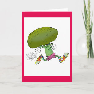 Rinnande broccoli för gullig tecknad, på ett kort
