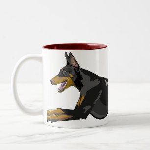 Rinnande Doberman, svart Två-Tonad Mugg