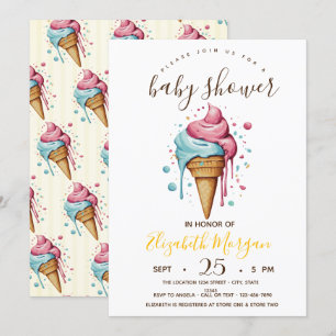 Rinnande Glass, Gulstrimmig Baby Shower Inbjudningar