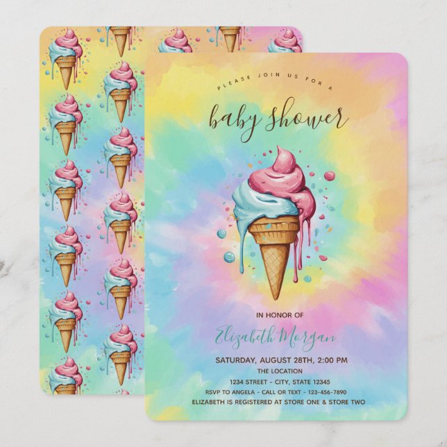 Rinnande Glass Sommar Tie Dye Bebis-fest Inbjudningar (Fram/baksida)