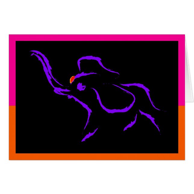 Rinnande purpurfärgad elefant hälsningskort (Framsidan Horizontal)