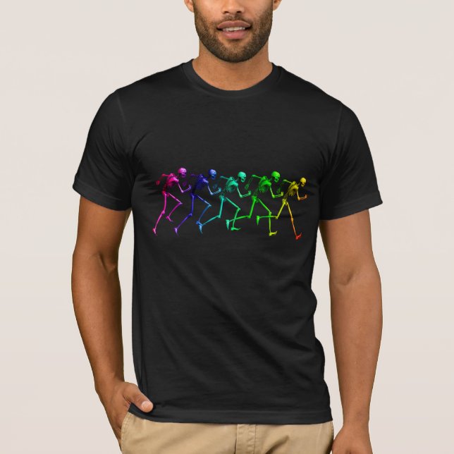 Rinnande regnbågeskelett tee shirt (Framsida)