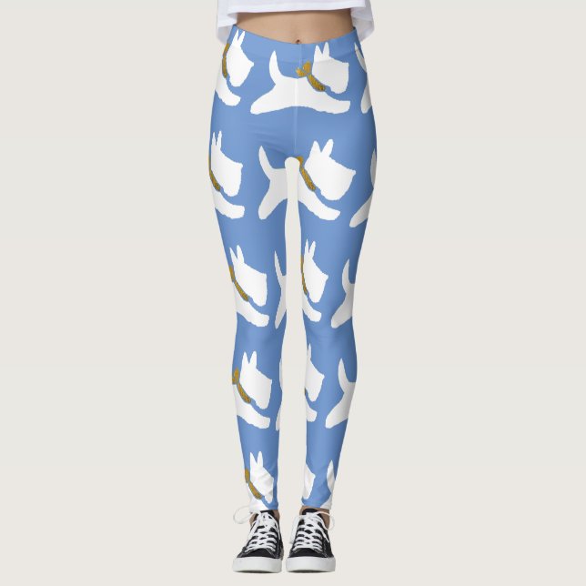 Rinnande Scotties för vit din bakgrundsfärg Leggings (Framsida)