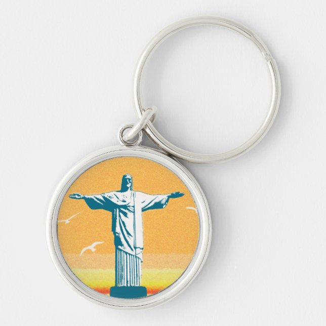 Rio - Corcovado - Jesus Kristus Redeemer Rund Silverfärgad Nyckelring (Framsidan)
