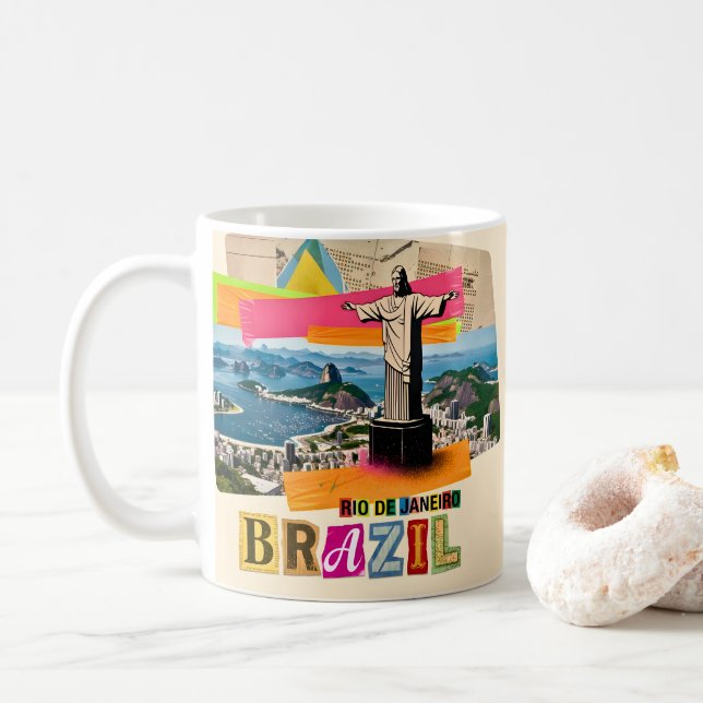 Rio de Janeiro Brasil Kristus Retro Collage Resa Kaffemugg (Med munk)