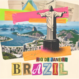 Rio de Janeiro Brasil Kristus Retro Collage Resa Klistermärken