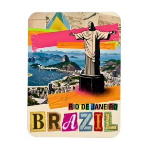 Rio de Janeiro Brasil Kristus Retro Collage Resa Magnet