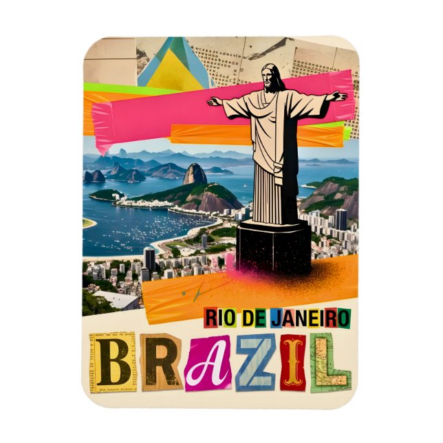 Rio de Janeiro Brasil Kristus Retro Collage Resa Magnet (Vertikal)