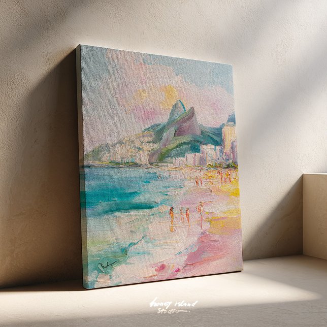 Rio de Janeiro Brasil Målning Canvas (rio de janeiro, arpoador art, brazil wall art, beach sunset, coastal decor, tropical print, ipanema )
