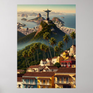 Rio De Janeiro Brasil Resa Christ gammaldags Poster