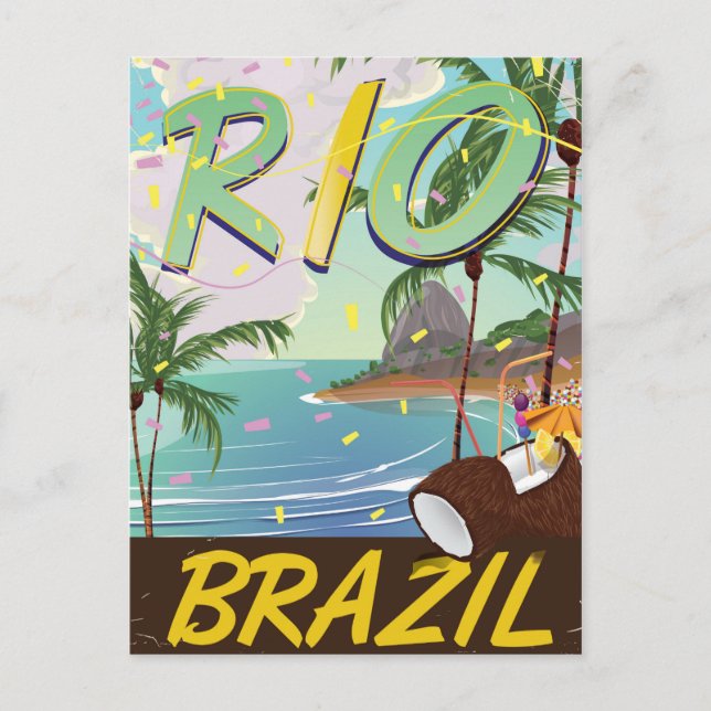 rio de janeiro brasil retro resemålningstryck. vykort (Framsida)