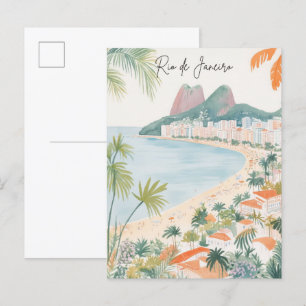 Rio de Janeiro Brasilien Gouache Illustration Trav Vykort