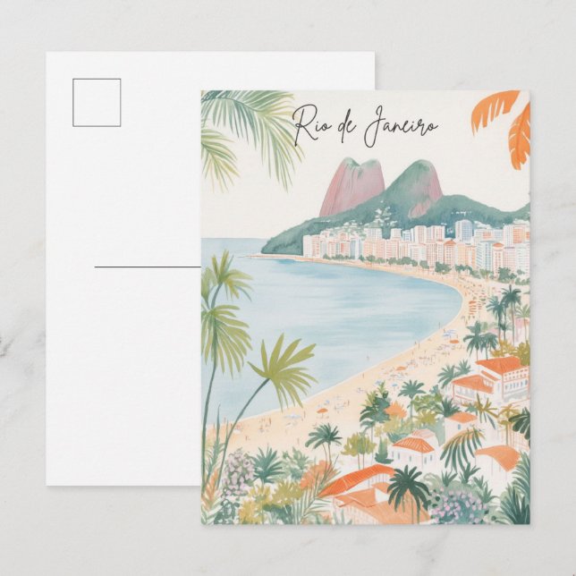 Rio de Janeiro Brasilien Gouache Illustration Trav Vykort (Fram/baksida)