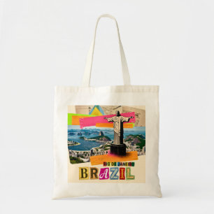 Rio de Janeiro Brasilien Kristus Retro Collage Res Tygkasse