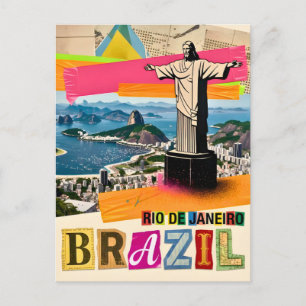 Rio de Janeiro Brasilien Kristus Retro Collage Res Vykort