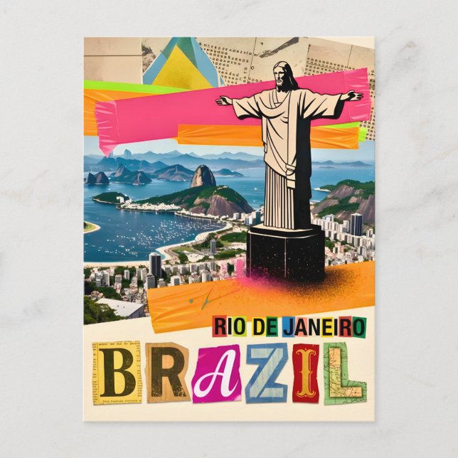 Rio de Janeiro Brasilien Kristus Retro Collage Res Vykort (Framsida)
