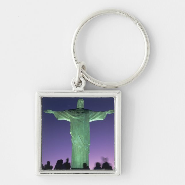 Rio de Janeiro, Brasilien. Kristus staty om Fyrkantig Silverfärgad Nyckelring (Framsidan)