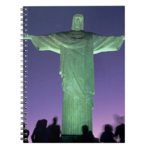 Rio de Janeiro, Brasilien. Kristusstatyn på Anteckningsbok Med Spiral