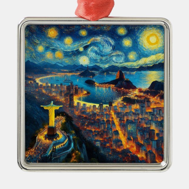 Rio De Janeiro Brasilien Starry Night Julgransprydnad Metall (Framsidan)