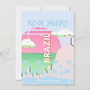 Rio de Janeiro Brasilien Travel Art Blue Illustrat Julkort