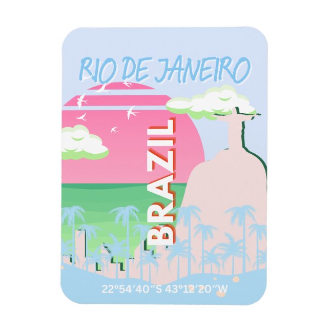 Rio de Janeiro Brasilien Travel Art Blue Illustrat Magnet (Vertikal)