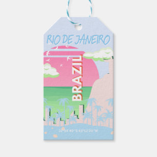 Rio de Janeiro Brasilien Travel Art Blue Illustrat Presentetikett