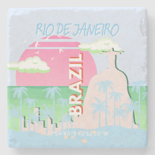 Rio de Janeiro Brasilien Travel Art Blue Illustrat Stenunderlägg