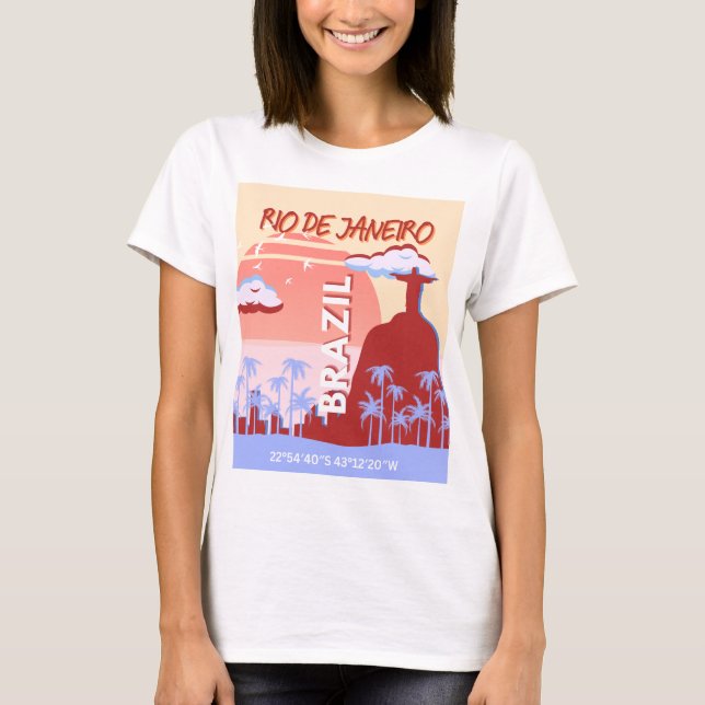 Rio de Janeiro Brasilien Travel Art Retro Poster T Shirt (Framsida)