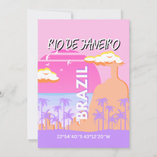 Rio de Janeiro Brasilien Travel Art Rosa Poster Julkort
