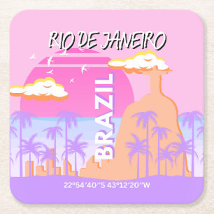Rio de Janeiro Brasilien Travel Art Rosa Poster Underlägg Papper Kvadrat