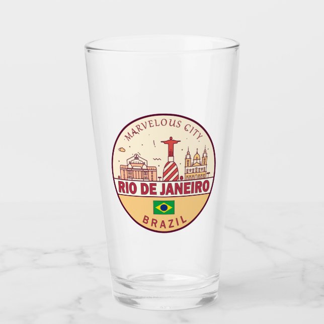 Rio de Janeiro Brasiliens stad Skyline Emblem Glaskopp (Framsida)