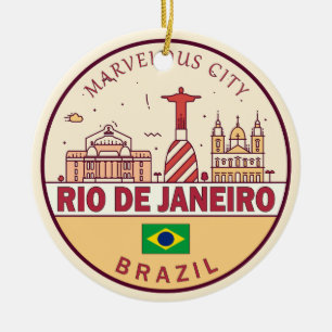 Rio de Janeiro Brasiliens stad Skyline Emblem Julgransprydnad Keramik